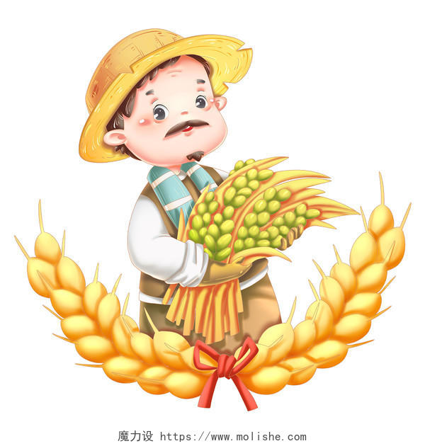 五一劳动节农民伯伯农业生产劳动卡通装饰场景png素材插画元素